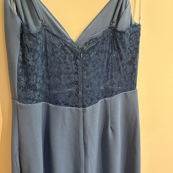 Lulus Refined Poise Slate Blue Sheer Lace Sleeveless Maxi Dress size Large NWT - Picture 7 of 11